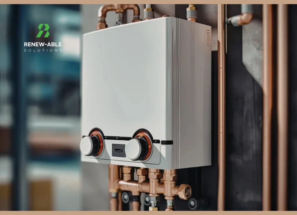 Wall-mounted gas boiler with copper pipework