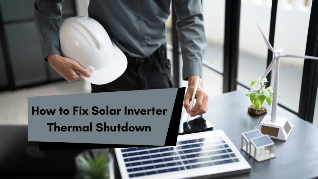 Illustration of an engineer with a model solar panel, accompanying inverter troubleshooting advice