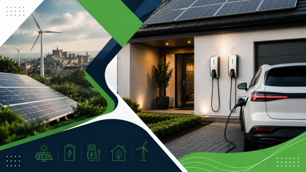 Illustration of two EV chargers installed outside a home