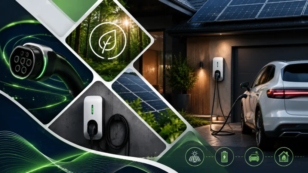 Illustration comparing a tethered EV charger with a socket-only charger