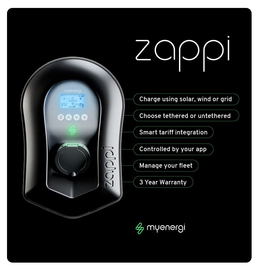 myenergi zappi EV charger shown in the manufacturer's product photograph